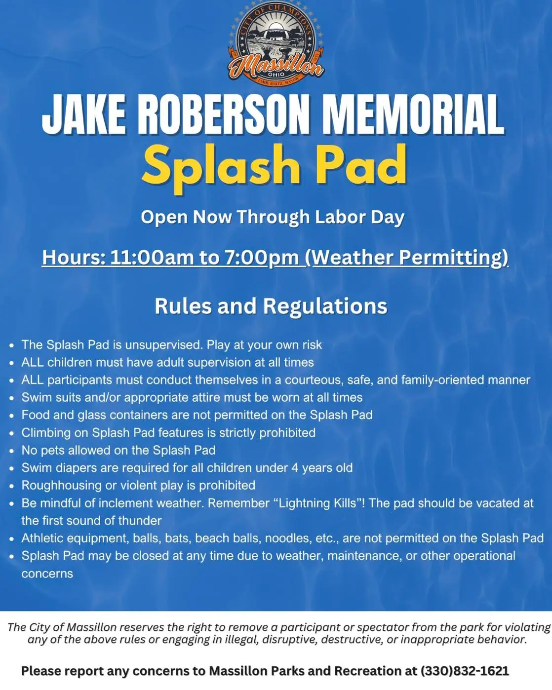 Massillon splash pad announcement and rules